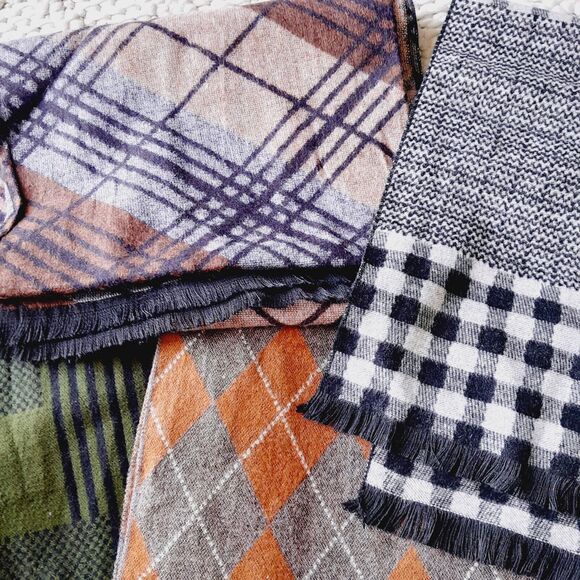 LAST CHANCE-Scarf Plaid Argyle Stripes Dot Herringbone Contemporary 12.5"X68" - Picture 2 of 7